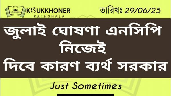 জুলাই ঘোষণা এনসিপি নিজেই দিবে কারণ ব্যর্থ সরকার
