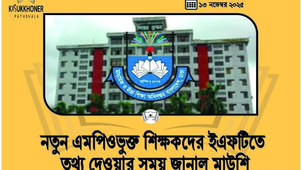 নতুন এমপিওভুক্ত শিক্ষকদের ইএফটিতে তথ্য দেওয়ার সময় জানাল মাউশি