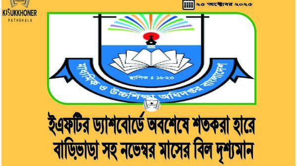 ইএফটির ড্যাশবোর্ডে অবশেষে শতকরা হারে বাড়িভাড়া সহ নভেম্বর মাসের বিল দৃশ্যমান