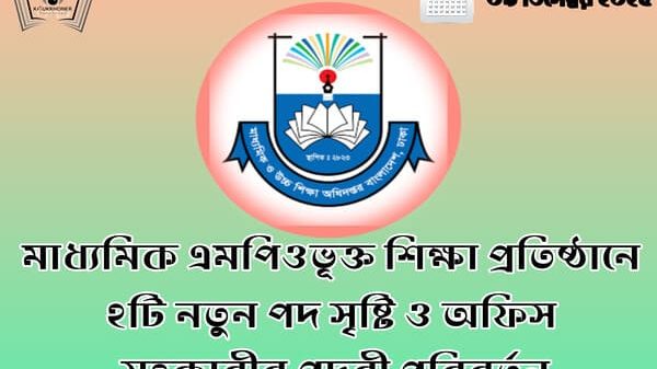 মাধ্যমিক এমপিওভূক্ত শিক্ষা প্রতিষ্ঠানে ২টি নতুন পদ সৃষ্টি ও অফিস সহকারীর পদবী পরিবর্তন