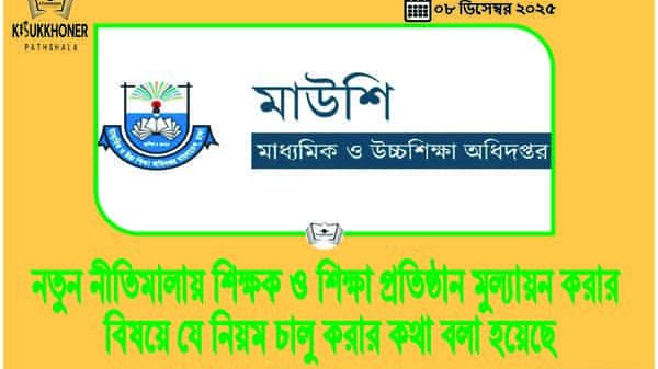 নতুন নীতিমালায় শিক্ষক ও শিক্ষা প্রতিষ্ঠান মুল্যায়ন করার বিষয়ে যে নিয়ম চালু করার কথা বলা হয়েছে