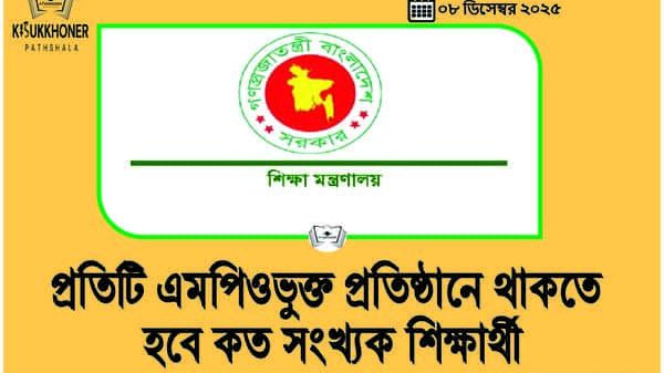 প্রতিটি এমপিওভুক্ত প্রতিষ্ঠানে থাকতে হবে কত সংখ্যক শিক্ষার্থী
