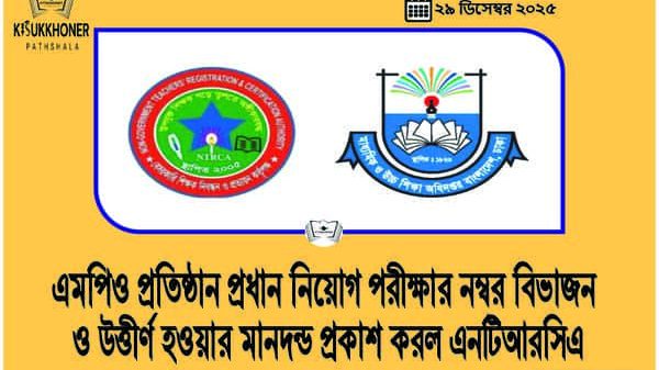 এমপিও প্রতিষ্ঠান প্রধান নিয়োগ পরীক্ষার নম্বর বিভাজন ও উত্তীর্ণ হওয়ার মানদন্ড প্রকাশ করল এনটিআরসিএ
