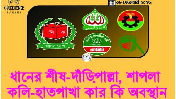 ধানের শীষ-দাঁড়িপাল্লা, শাপলা কলি-হাতপাখা কার কি অবস্থান