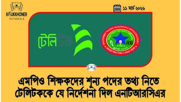 এমপিও শিক্ষকদের শূন্য পদের তথ্য নিতে টেলিটককে যে নির্দেশনা দিল এনটিআরসিএর